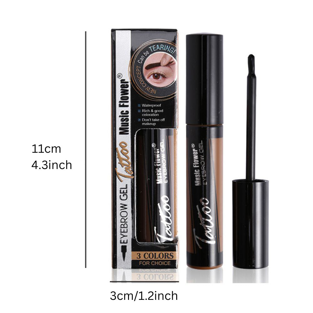 Music Flower eyebrow gel packaging with product details, available in two colors.