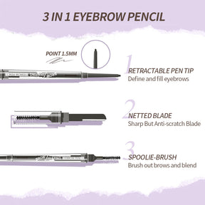 Eyebrow Razor, Pencil, and Brush with Refill: 3-in-1 Eyebrow Kit